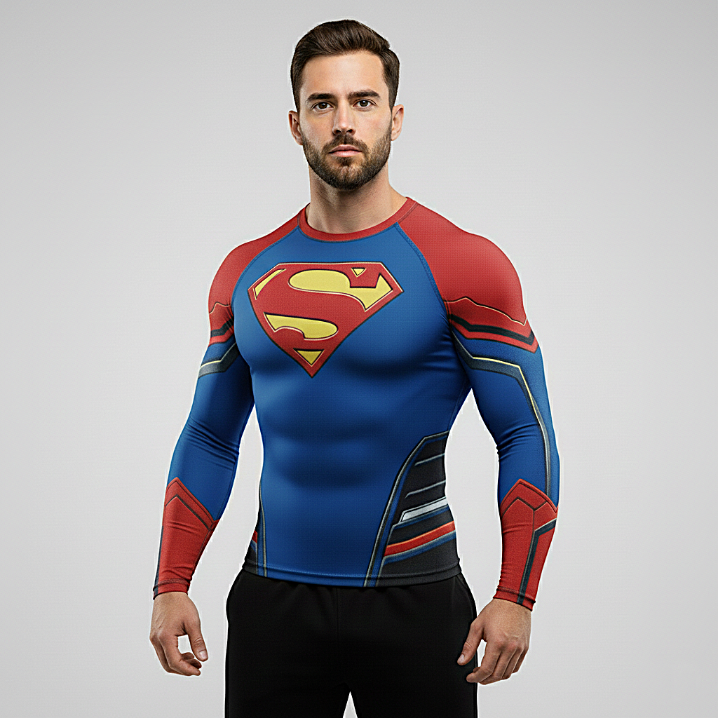 Athletic Fit Superhero Performance Tee (Blue & Red)