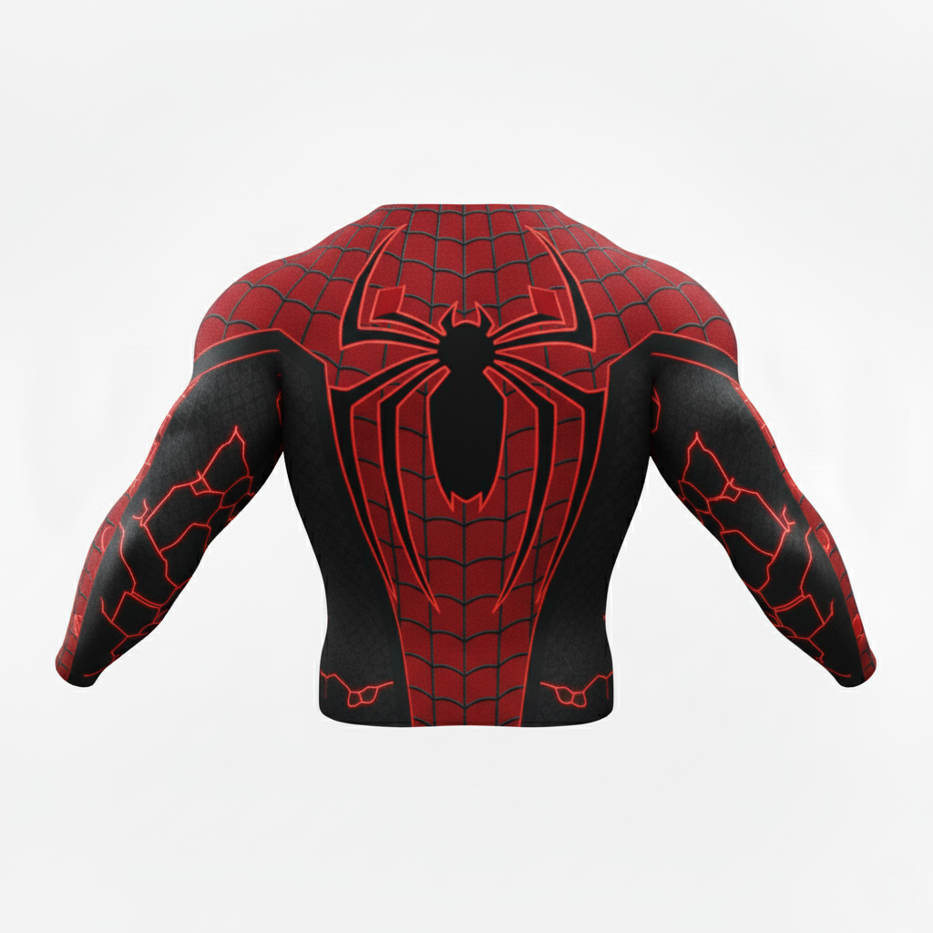 Red & Black Web Pattern Men's Full-Sleeve Compression Shirt