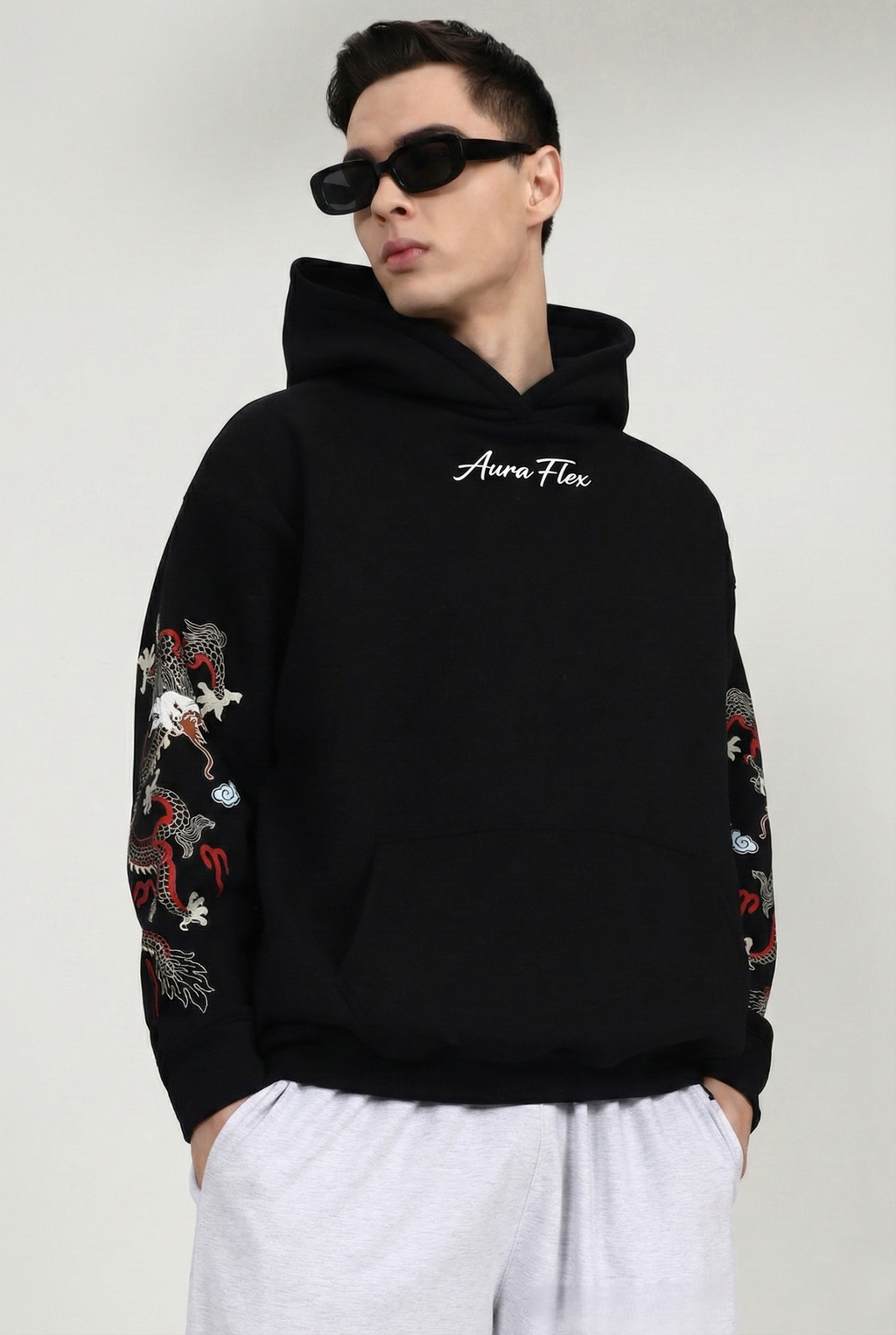 Men's Black Dragon Print Tracksuit - Hoodie & Jogger Combo Set