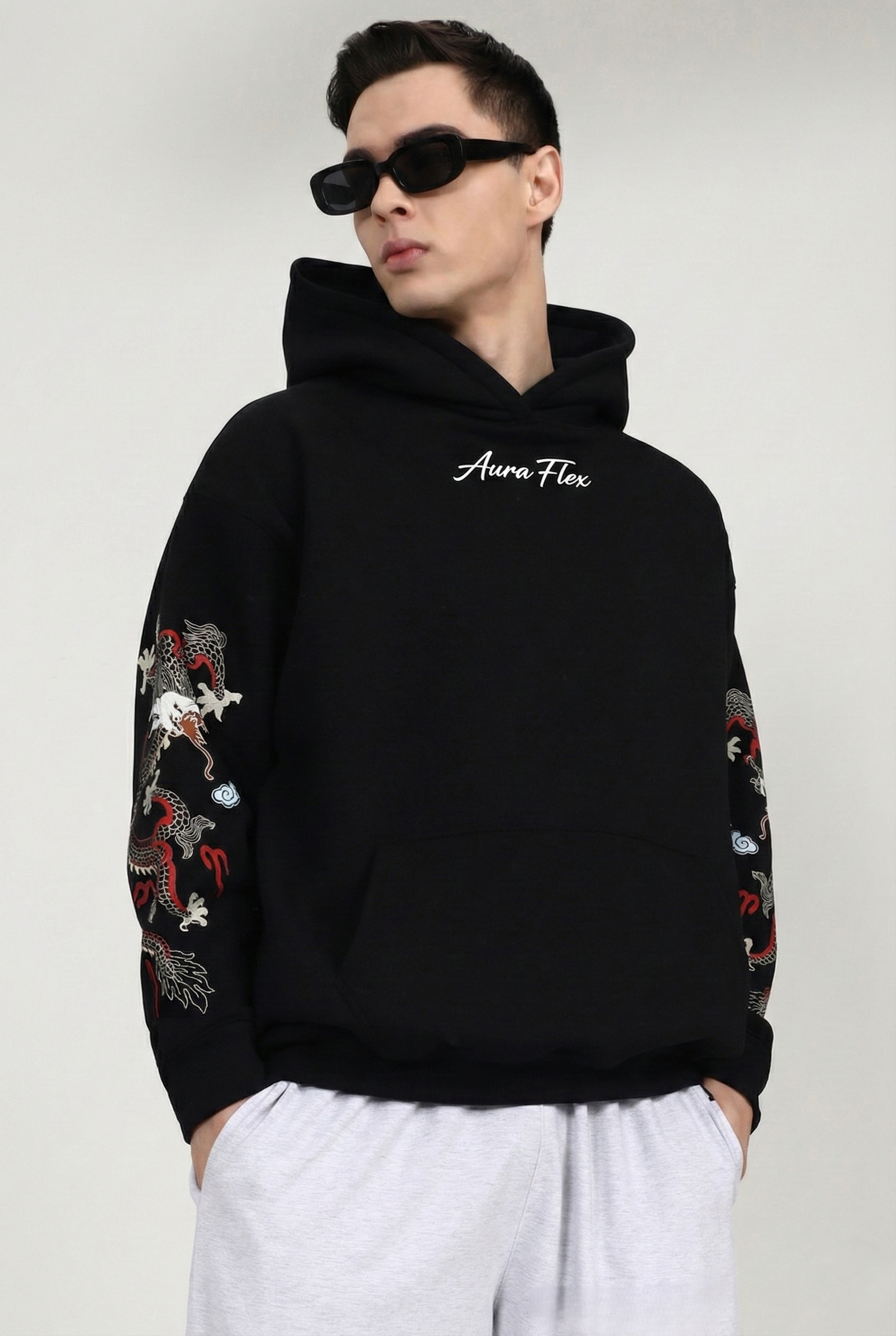 Men's Black Dragon Print Tracksuit - Hoodie & Jogger Combo Set