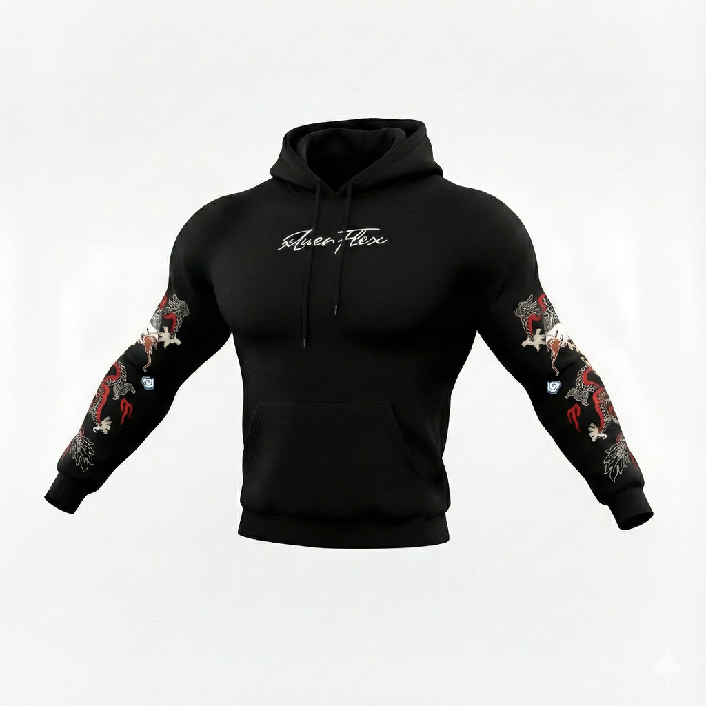 Men's Black Dragon Print Tracksuit - Hoodie & Jogger Combo Set