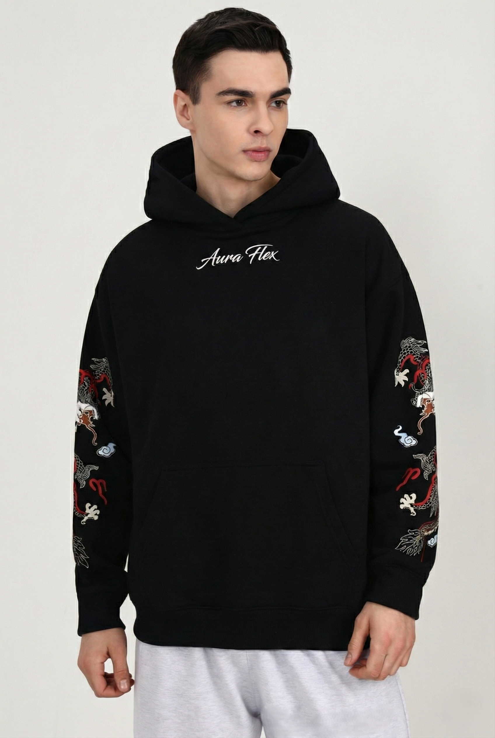 Men's Black Dragon Print Tracksuit - Hoodie & Jogger Combo Set