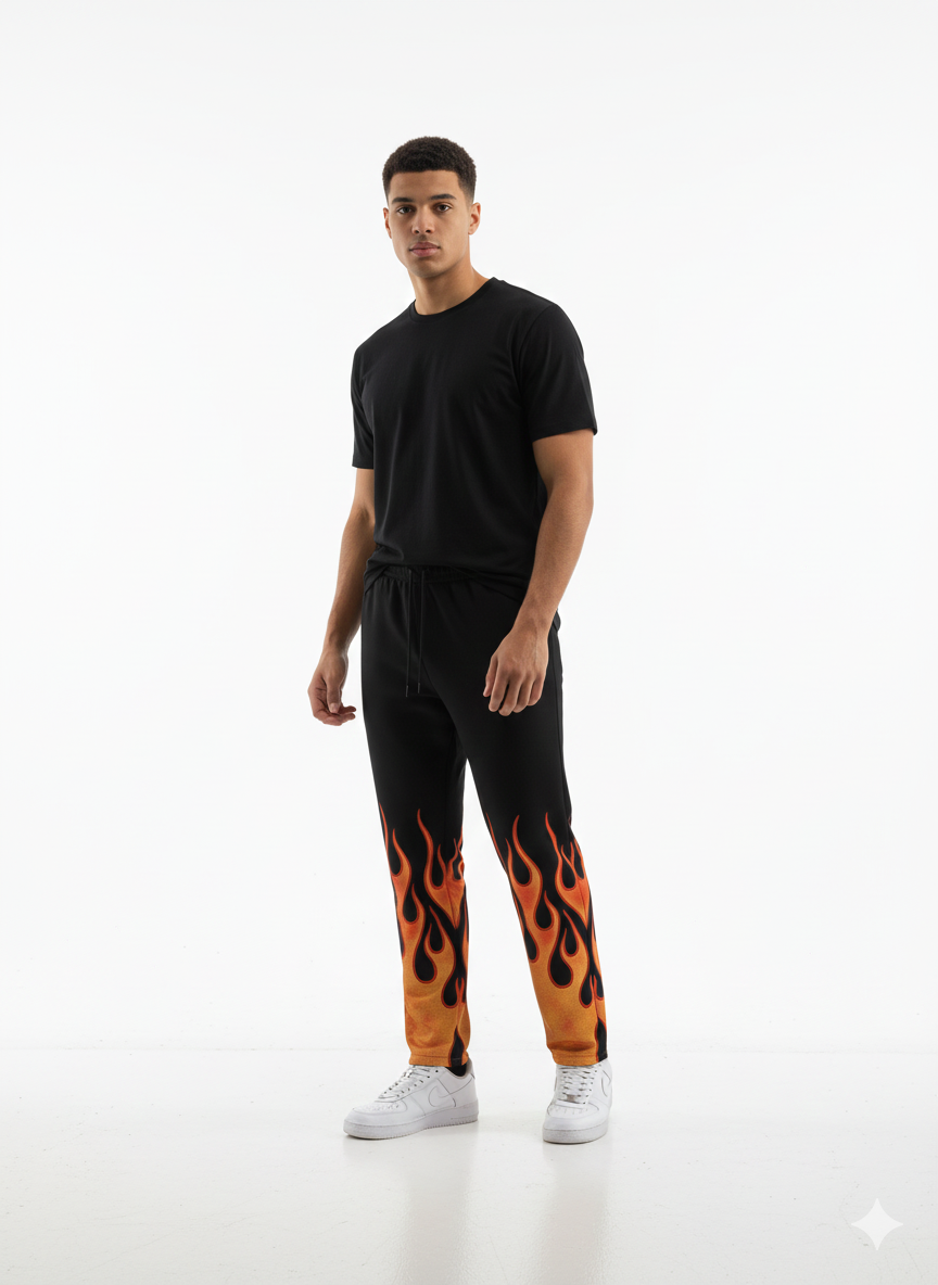 Men's Straight-Fit Joggers with Flame Design